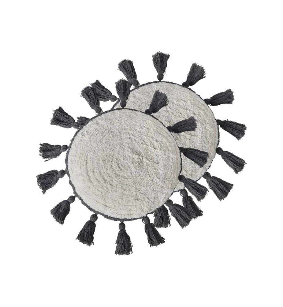 Lot de 2 Coussins Décoratifs Blanc et Gris Foncé en Coton 40 cm avec Pompons