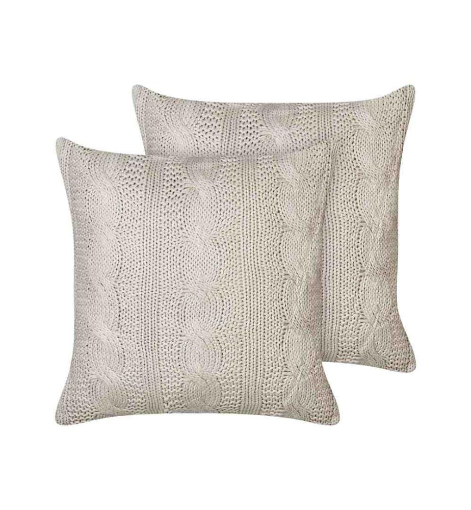 Lot de 2 Coussins Taupe en Coton 45 x 45 cm Tricotés Accessoires Décoration Intérieure