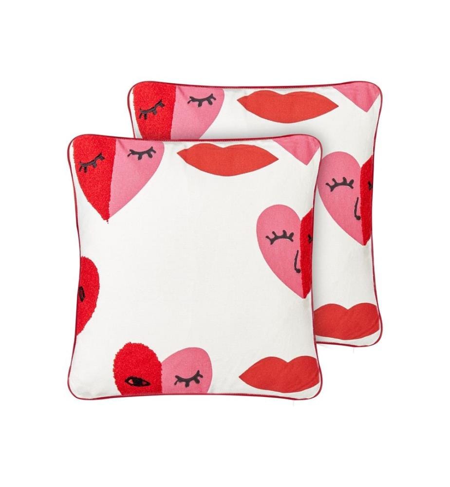 Set de 2 Coussins Décoratifs Blanc et Rouge en Coton 45 x 45 cm Déhoussables avec Motif Abstrait Accessoires Décoratifs Modernes
