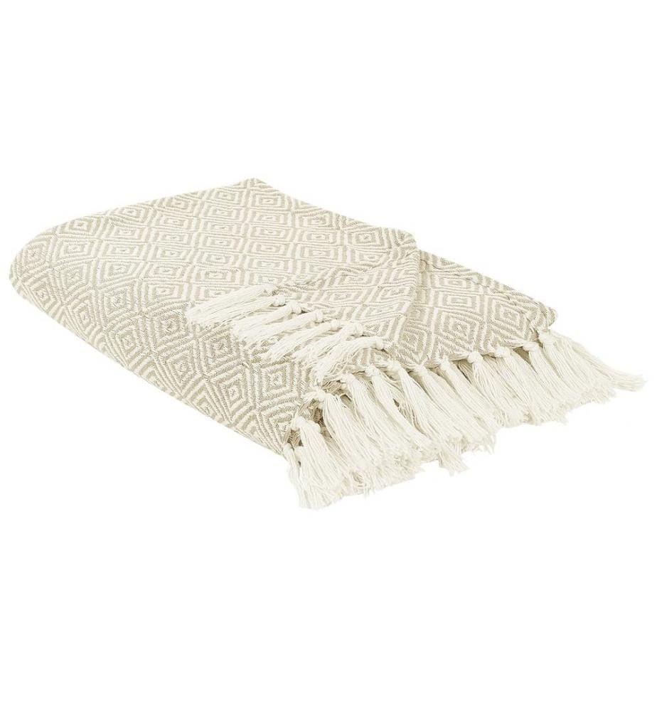 Couvre-lit Beige Clair en Coton 200 x 220 cm Franges Décoratives Accessoire Déco Salon Chambre à Coucher