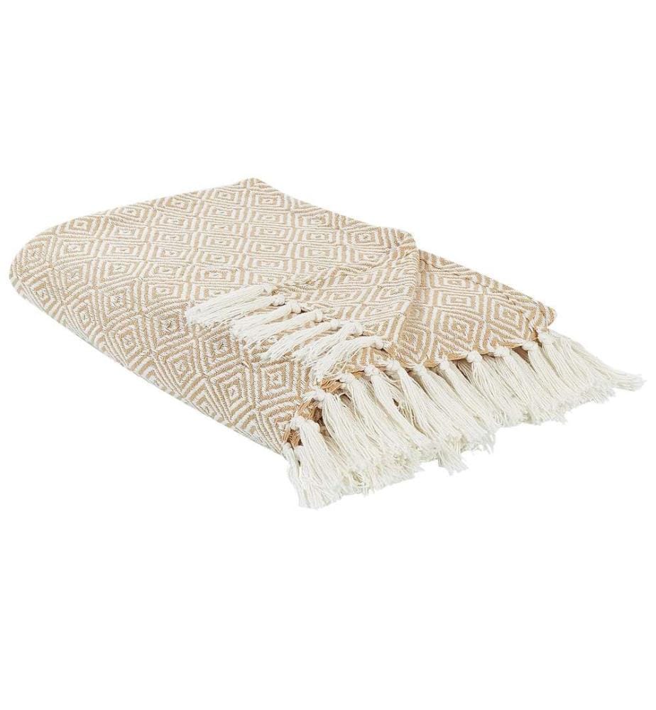 Couvre-lit Beige en Coton 220 x 240 cm Franges Décoratives Accessoire Déco Salon Chambre à Coucher