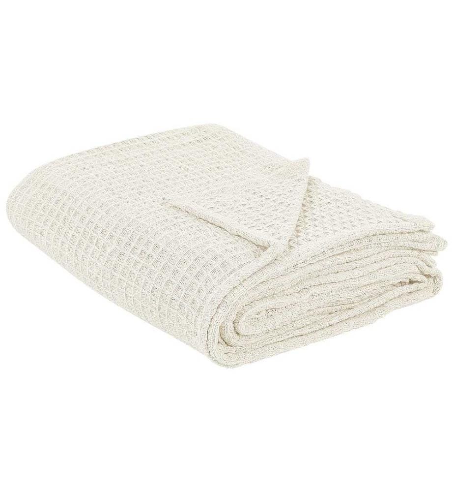 Couvre-lit Beige Clair en Coton 200 x 220 cm Motif Gaufré Jeté de Lit Décoratif Accessoire Chambre à Coucher