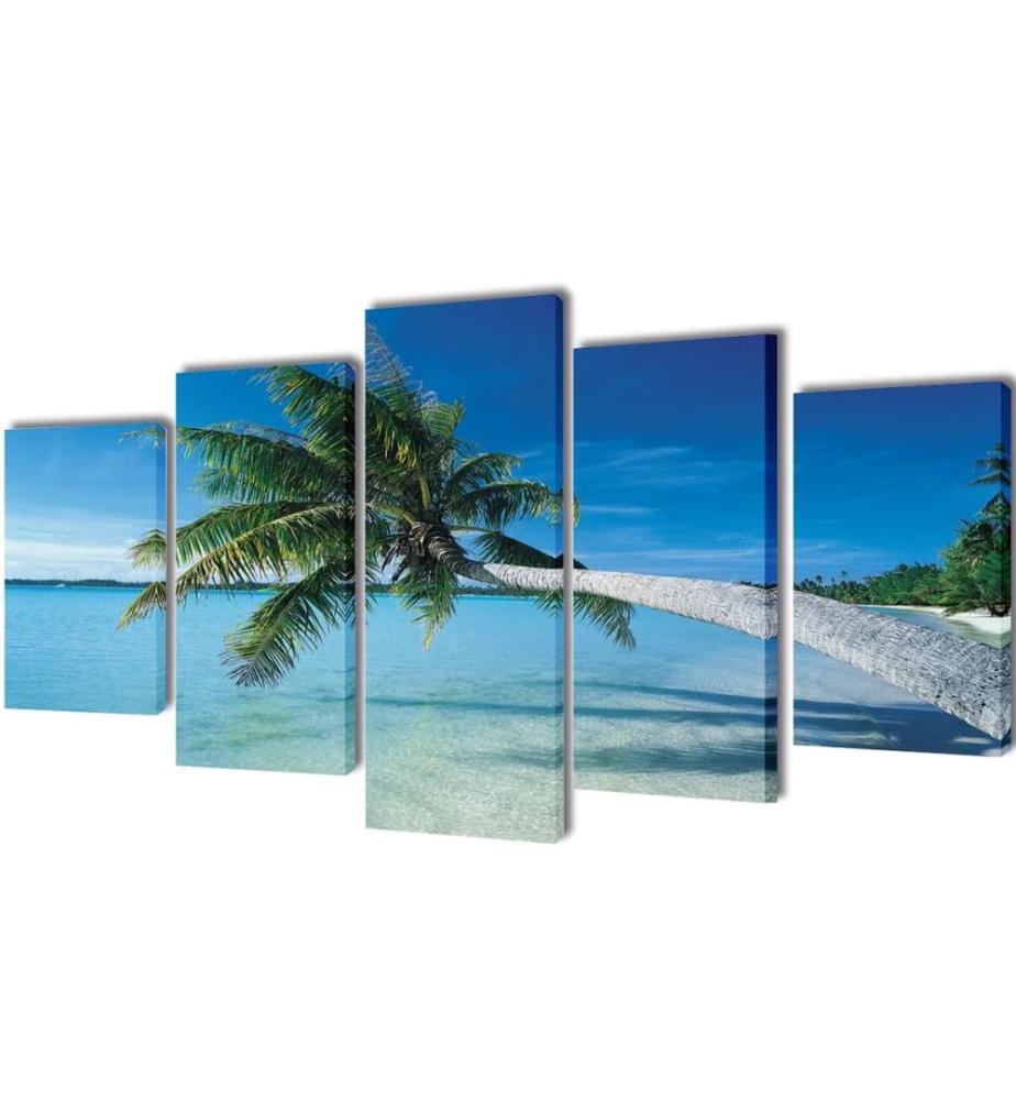 Set de toiles murales imprimées Plage avec palmier 200 x 100 cm