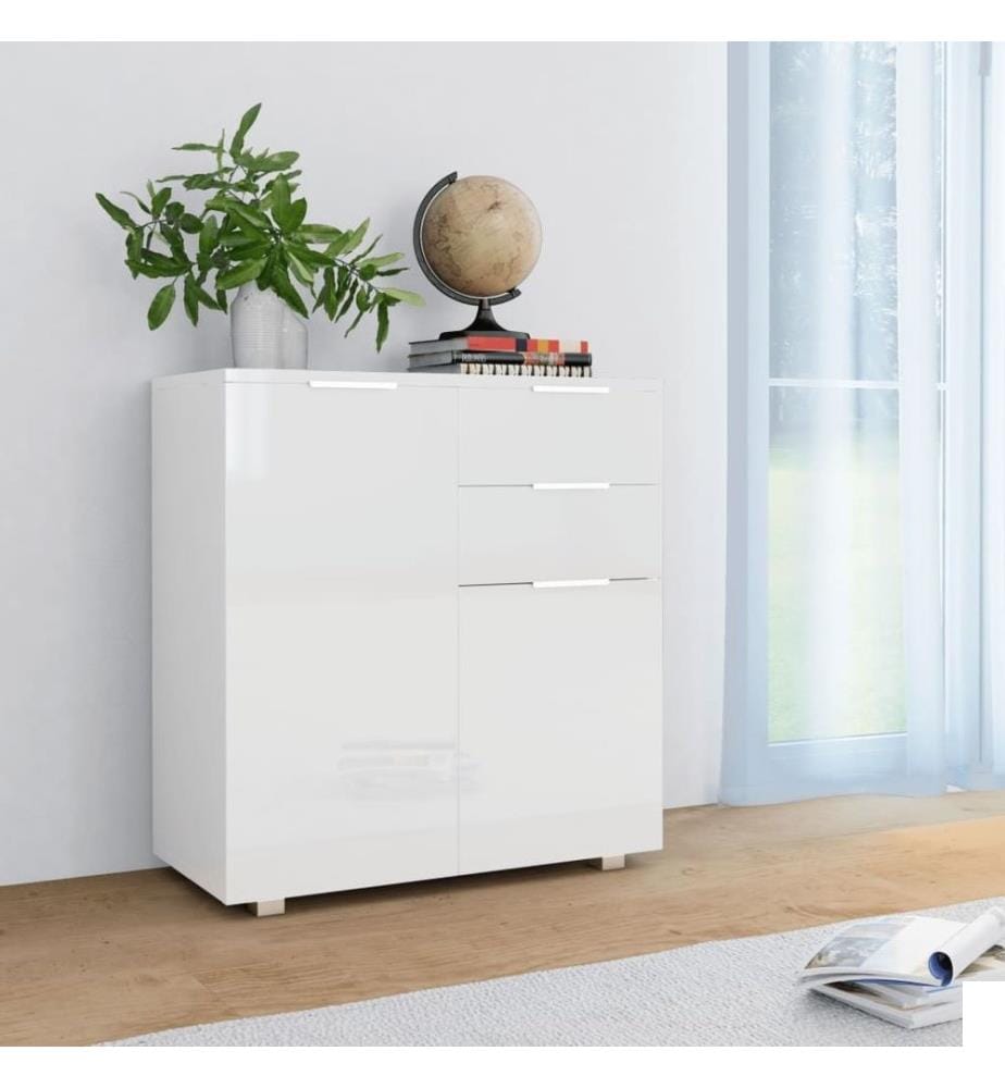 Buffet Blanc brillant 71 x 35 x 80 cm Bois d'ingénierie