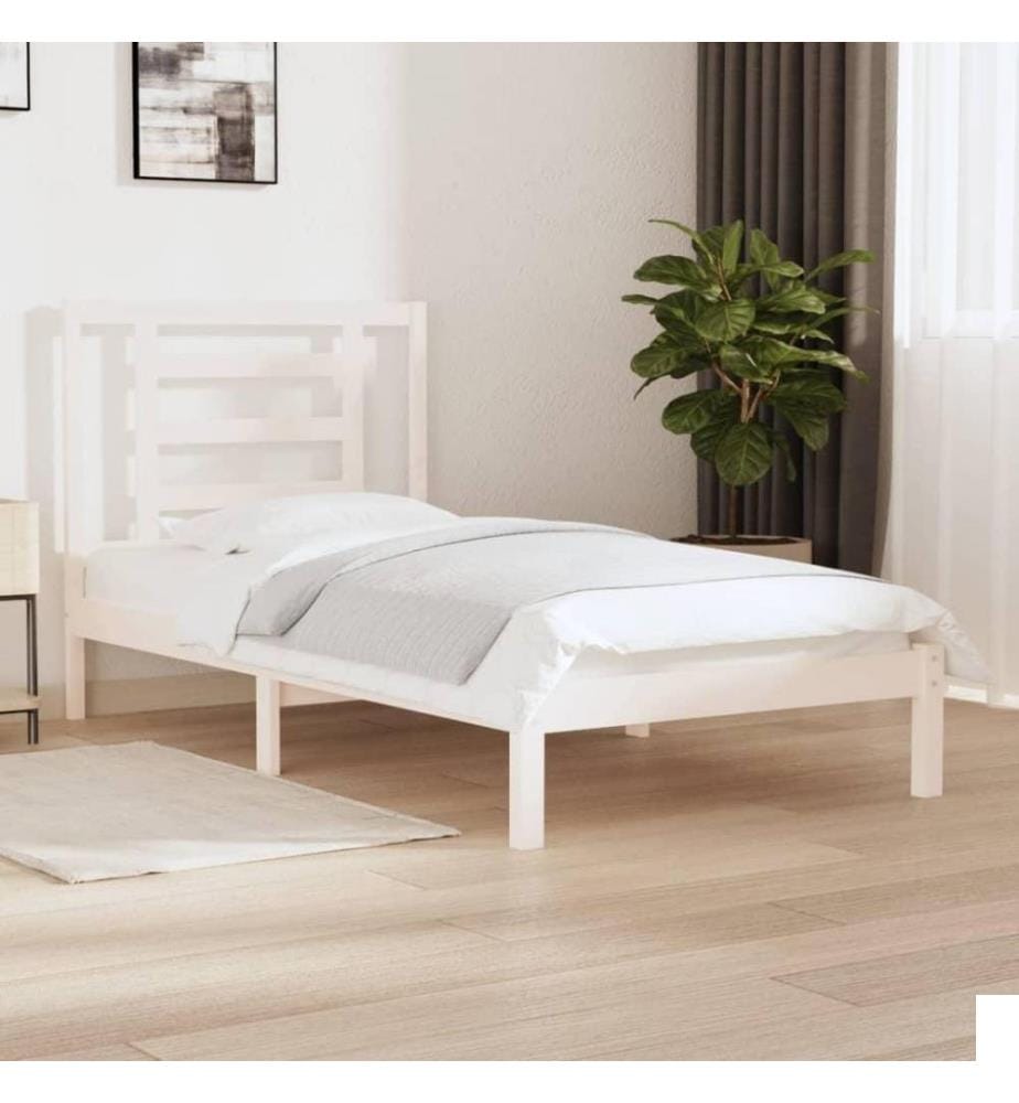Cadre de lit Blanc Bois de pin massif 90x200 cm