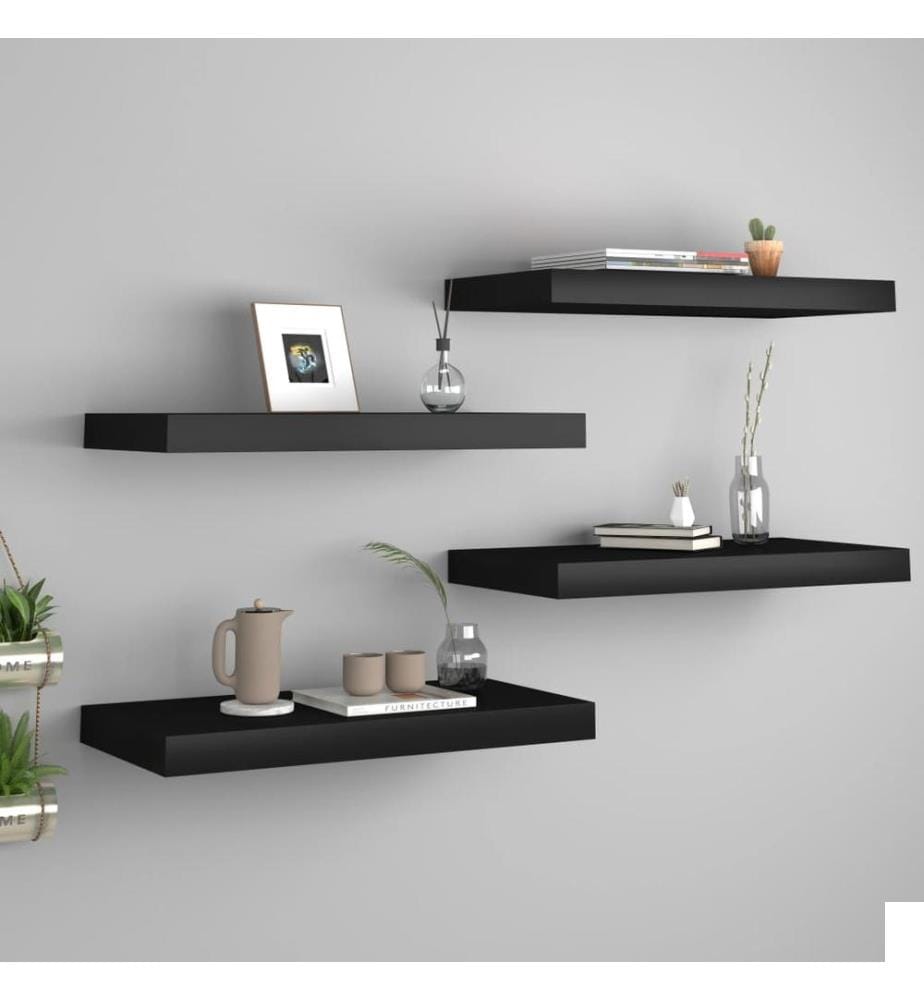 Étagères murales flottantes 4 pcs noir 50x23x3,8 cm MDF