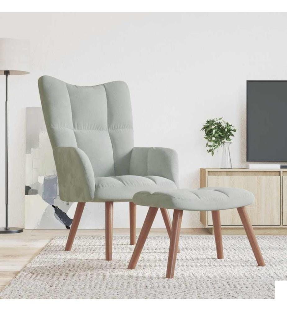 Chaise de relaxation avec repose-pied Gris clair Velours