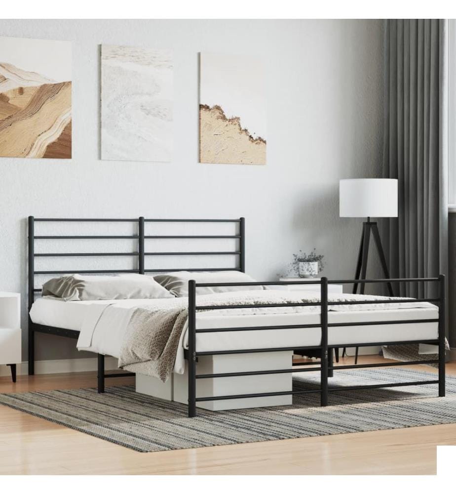 Cadre de lit métal sans matelas avec pied de lit noir 140x200cm