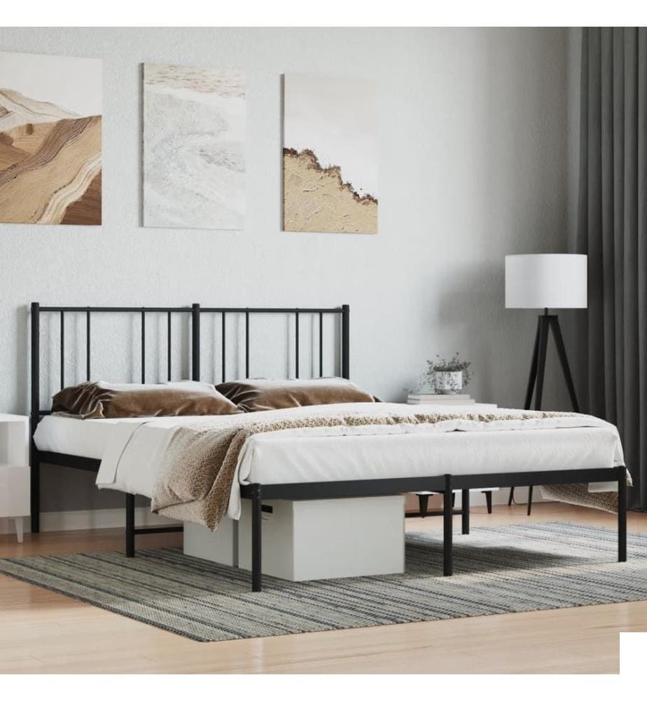 Cadre de lit métal sans matelas et tête de lit noir 160x200 cm