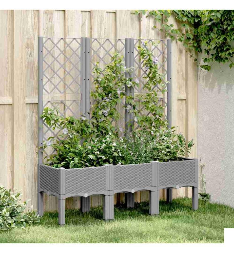 Jardinière avec treillis gris clair 120x40x142 cm PP