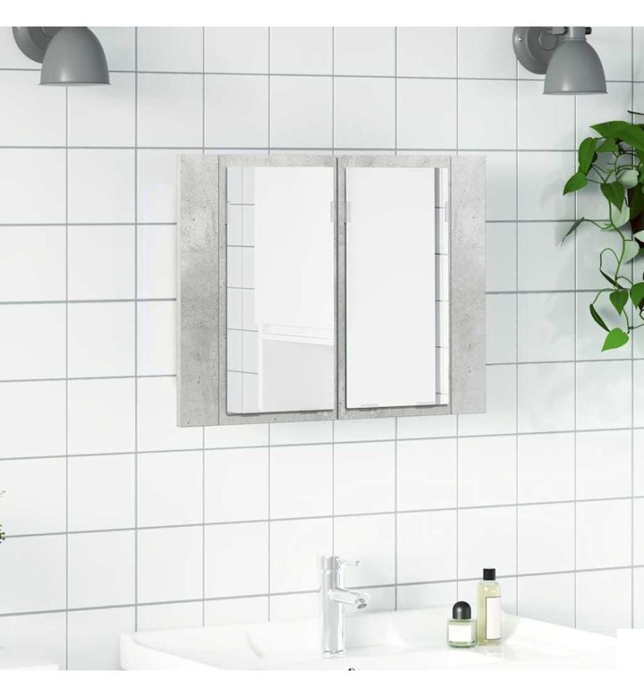 Armoire de salle de bain à miroir LED Gris béton Acrylique