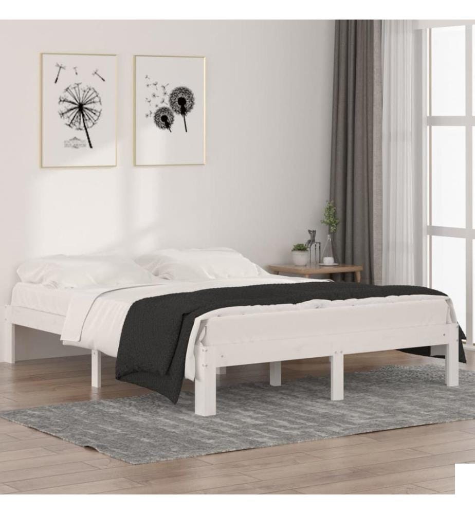Cadre de lit sans matelas blanc bois de pin massif 140x190 cm