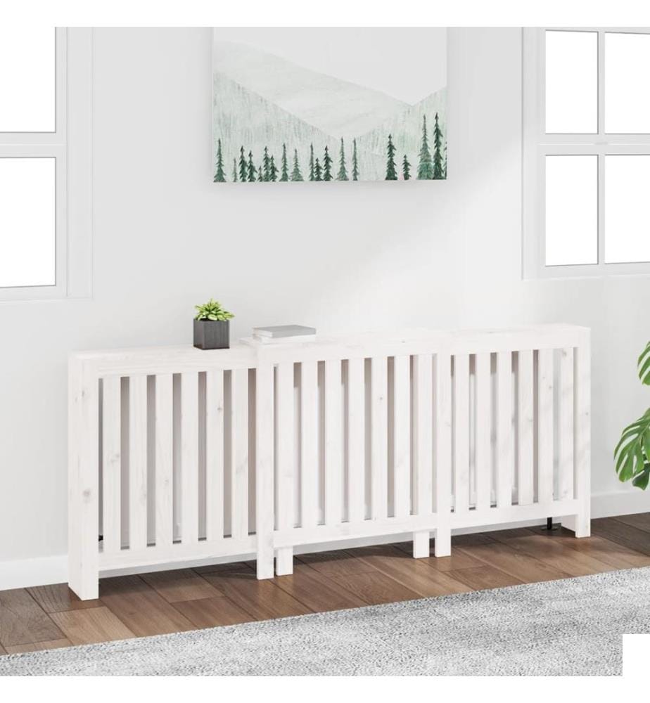 Cache-radiateur Blanc 210x21x85 cm Bois massif de pin