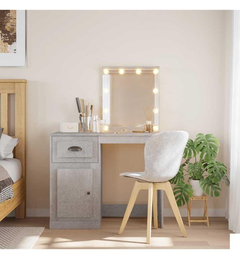 Coiffeuse avec lumières LED gris béton 90x42x132,5 cm