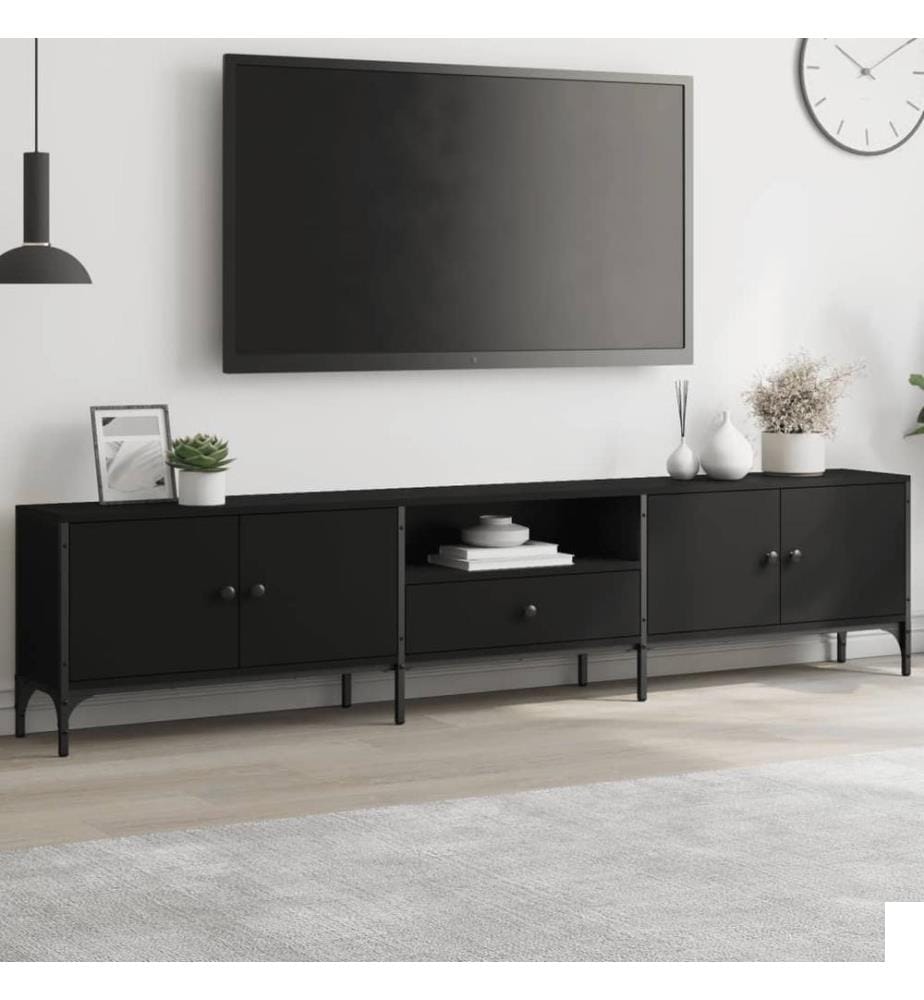 Meuble TV avec tiroir noir 200x25x44 cm bois d'ingénierie