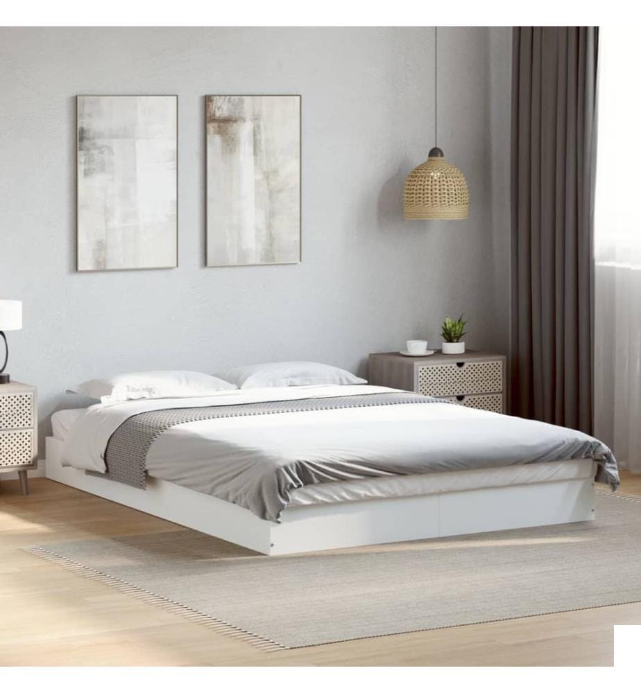 Cadre de lit sans matelas blanc 140x200 cm bois d'ingénierie