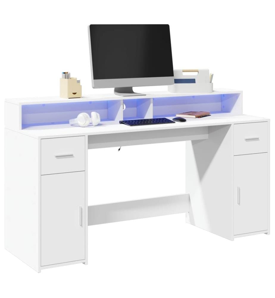 Bureau avec lumières LED blanc 160x55x91 cm bois d'ingénierie