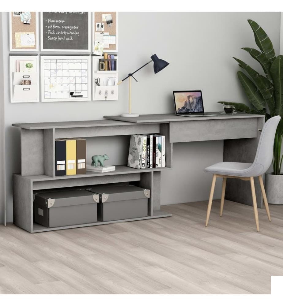 Bureau d'angle Gris béton 200x50x76 cm Bois dingénierie