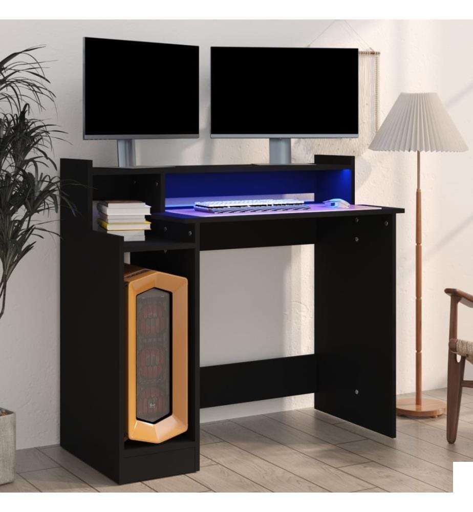 Bureau avec lumières LED noir 97x45x90 cm bois d'ingénierie