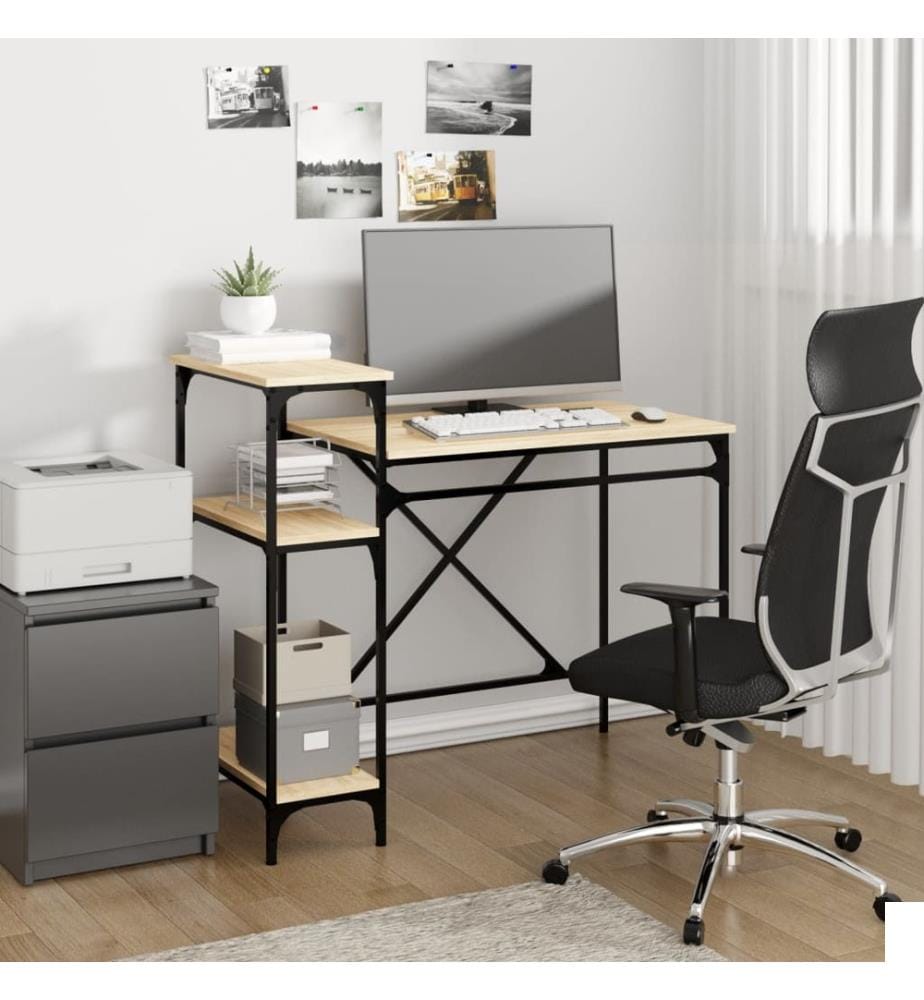 Bureau avec étagères chêne 105x50x90cm bois d'ingénierie et fer