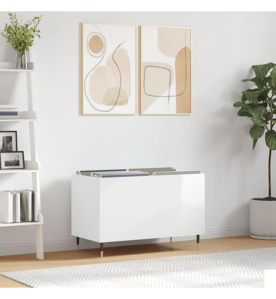 Armoire à disques blanc brillant 74,5x38x48cm bois d'ingénierie