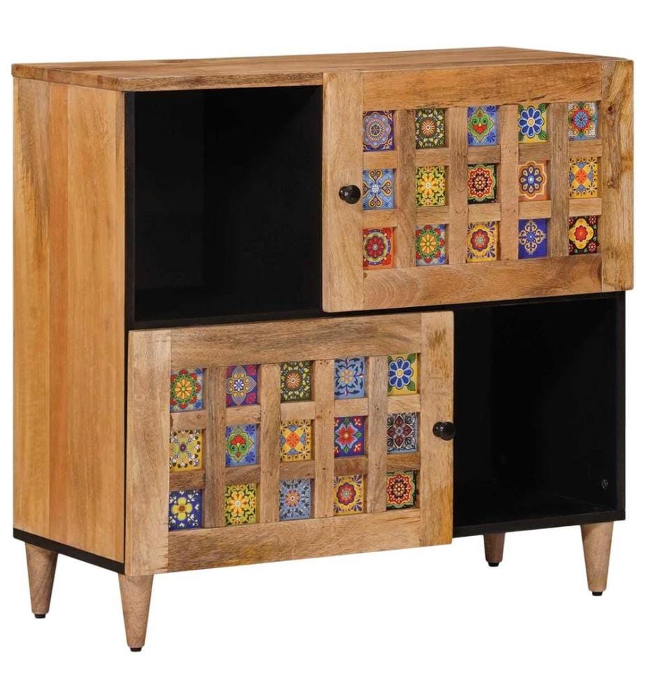 Buffet avec porte Naturel 80 x 33 x 75 cm Bois de mangue massif
