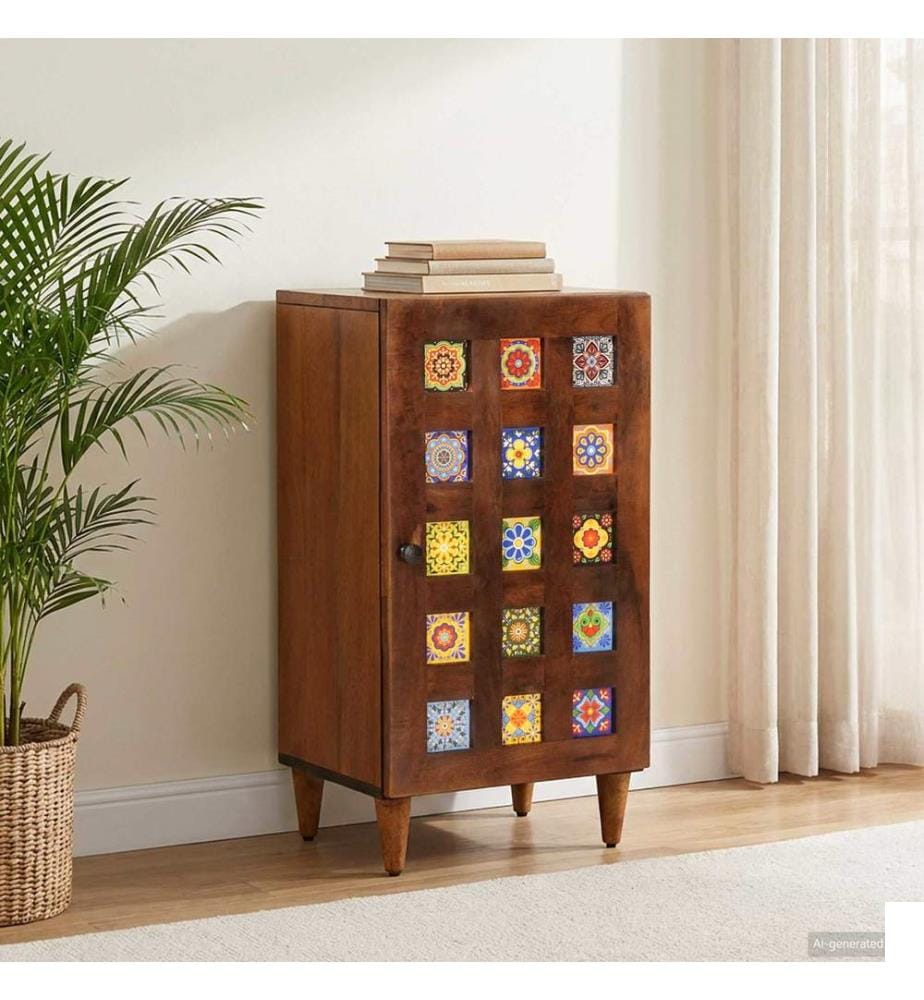 Buffet avec porte Noyer 40 x 33 x 75 cm Bois de mangue massif