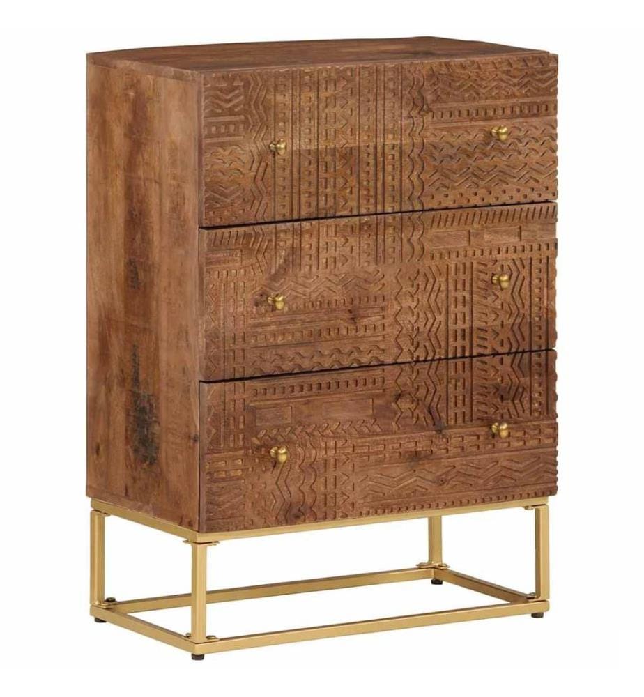 Commode 55x30x76 cm bois massif de manguier et fer