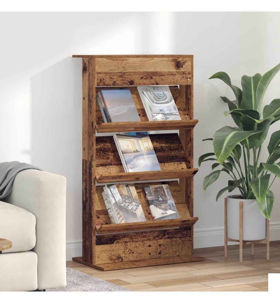 Étagère à magazines avec étagère Bois ancien 70 x 41 x 126 cm