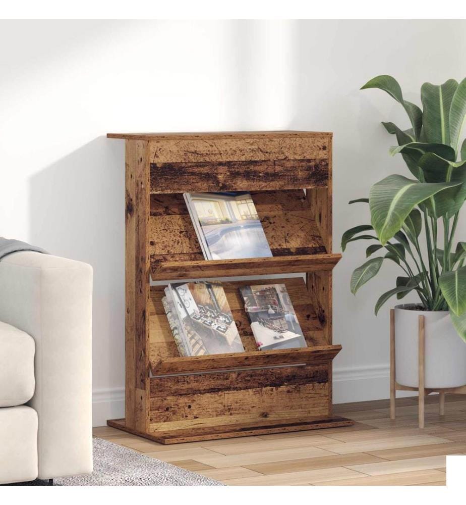 Étagère à magazines avec étagère Bois ancien 70 x 41 x 96 cm