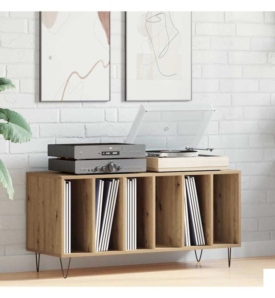 Meuble à vinyles avec étagère chêne artisanal 100 x 38 x 48 cm