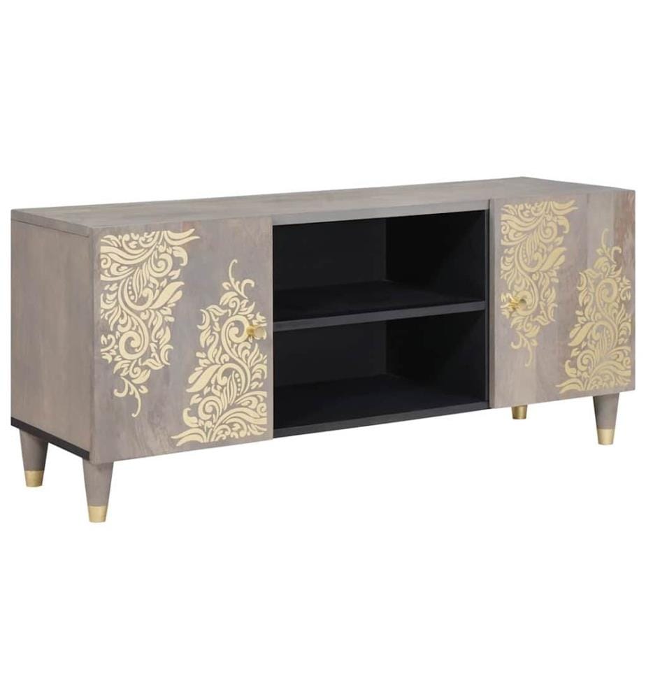 Meuble TV Gris 105 x 33 x 46 cm Bois de mangue massif