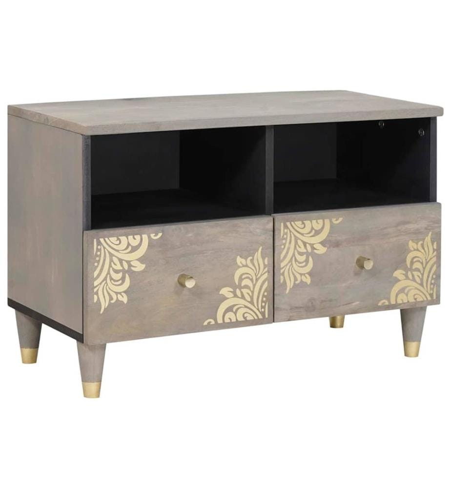 Meuble TV Gris 70 x 33 x 46 cm Bois de mangue massif