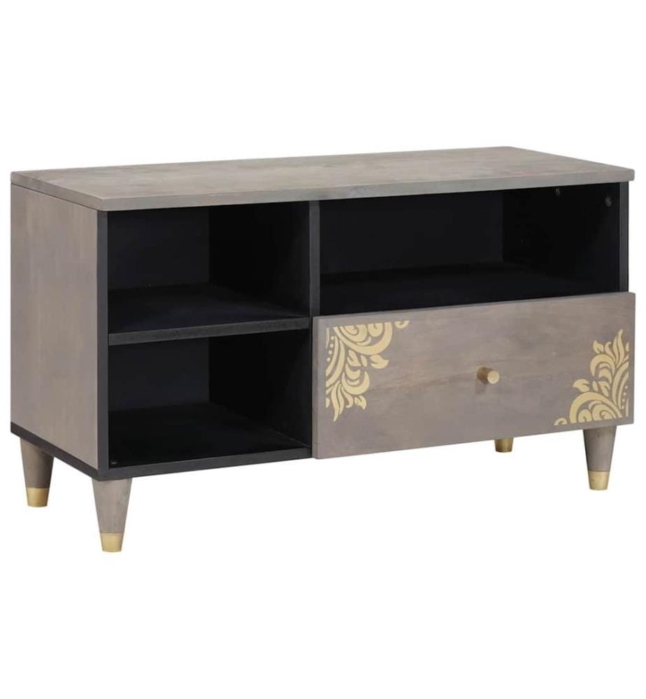 Meuble TV Gris 80 x 33 x 46 cm Bois de mangue massif