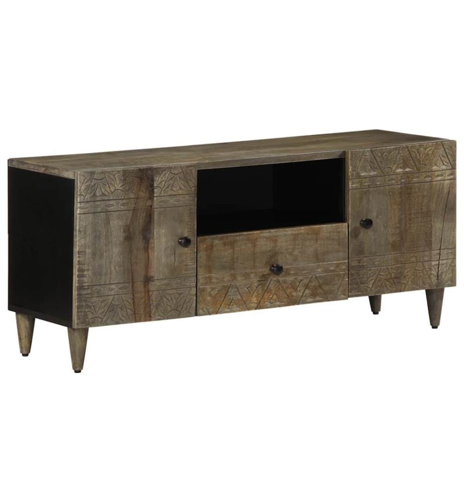 Meuble TV gris clair 105x33,5x46 cm bois massif de manguier