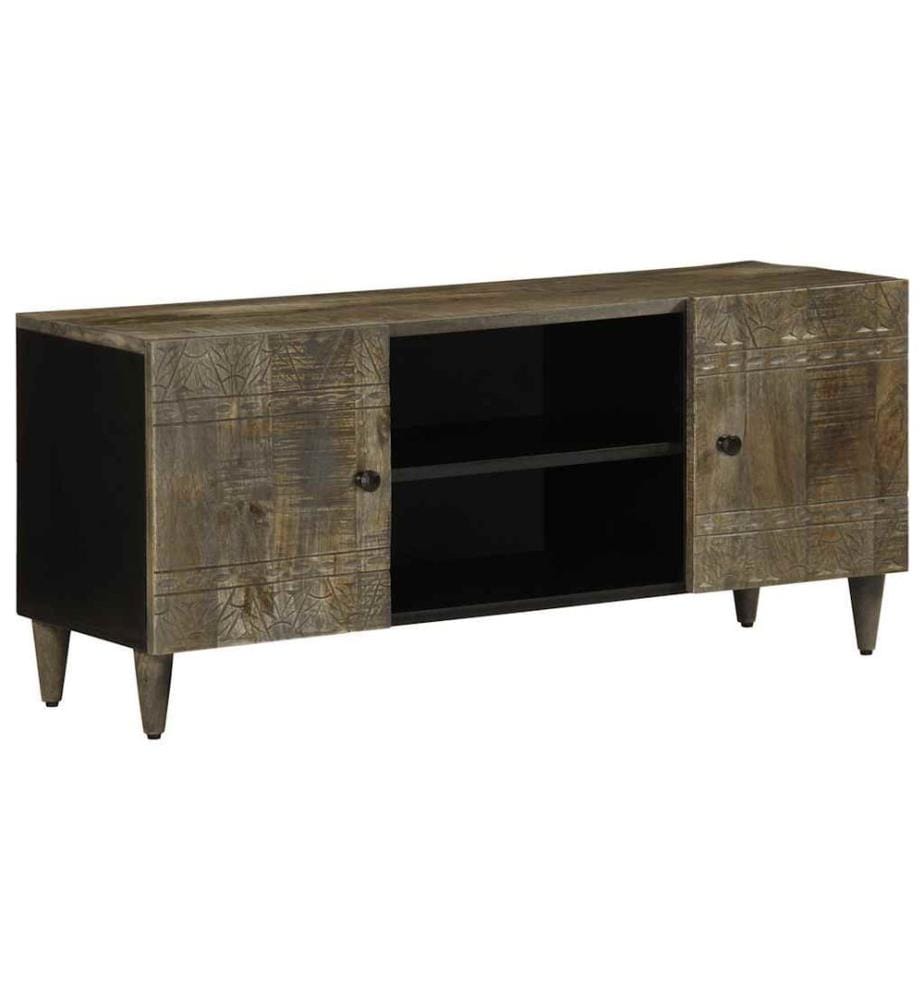 Meuble TV gris clair 105x33,5x46 cm bois massif de manguier