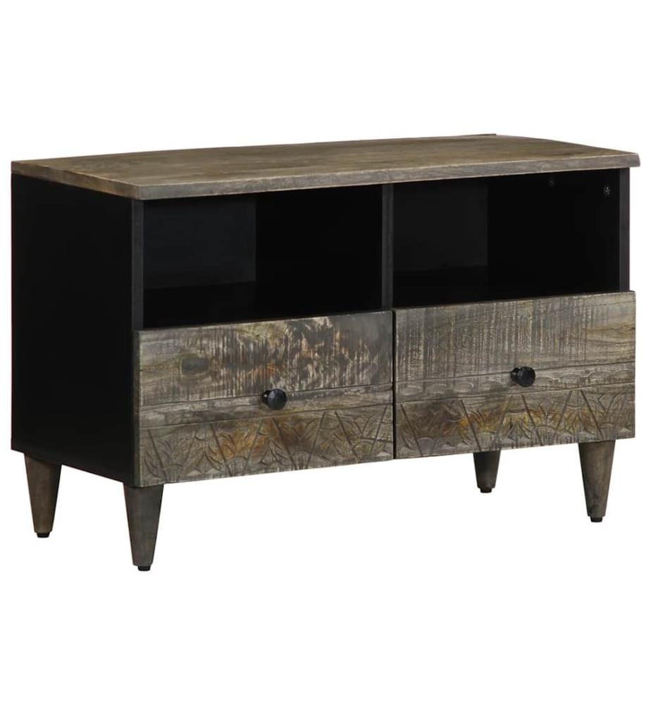 Meuble TV gris clair 70x33,5x46 cm bois massif de manguier