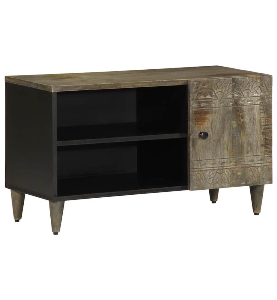 Meuble TV gris clair 80x31,5x46 cm bois massif de manguier