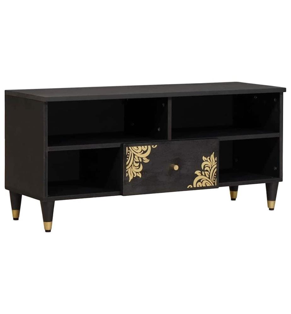 Meuble TV Noir 100 x 33 x 46 cm Bois de mangue massif