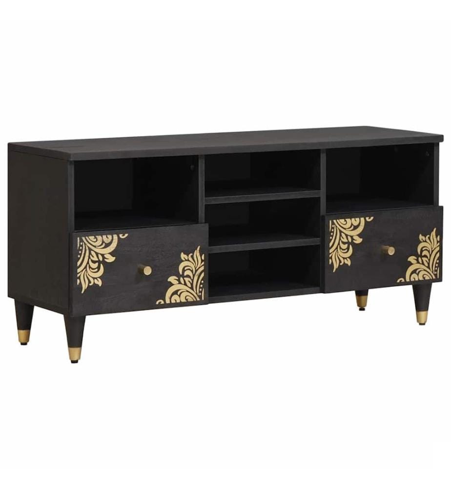 Meuble TV Noir 100 x 33 x 46 cm Bois de mangue massif