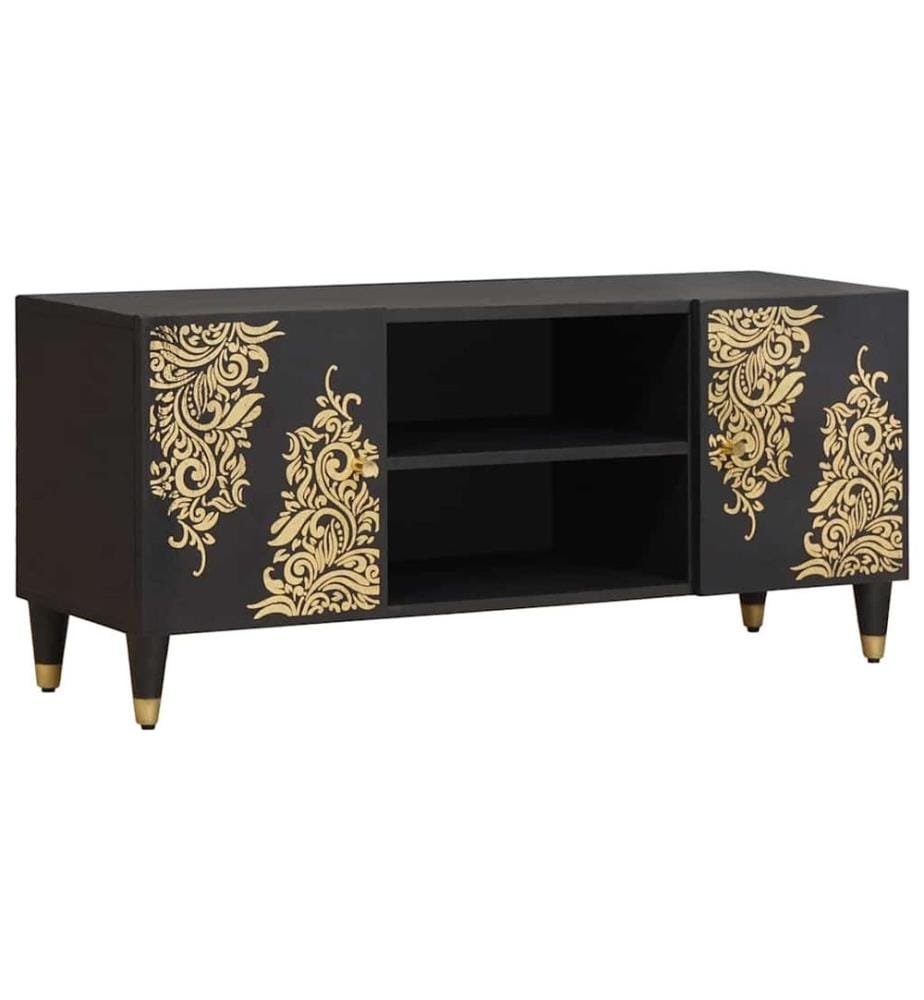 Meuble TV Noir 105 x 33 x 46 cm Bois de mangue massif