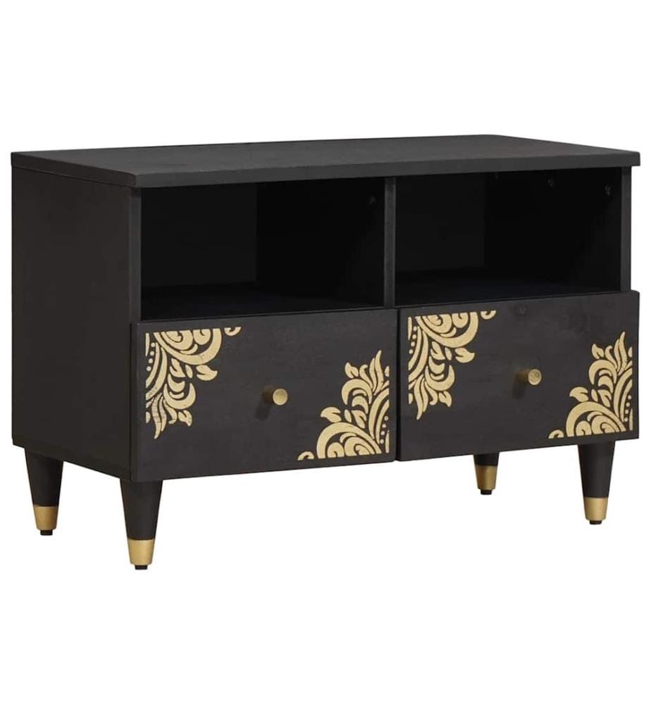 Meuble TV Noir 70 x 33 x 46 cm Bois de mangue massif