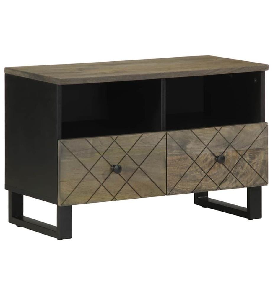 Meuble TV noir 70x33x46 cm bois massif de manguier