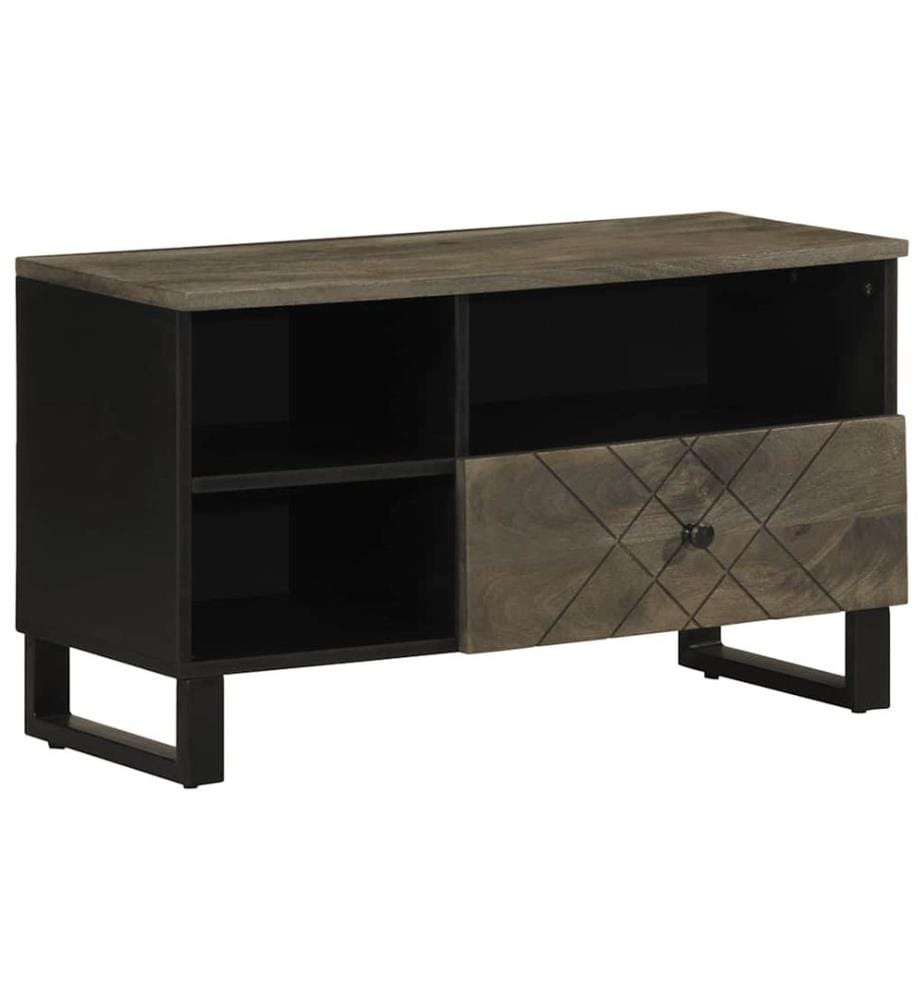 Meuble TV noir 80x33x46 cm bois massif de manguier