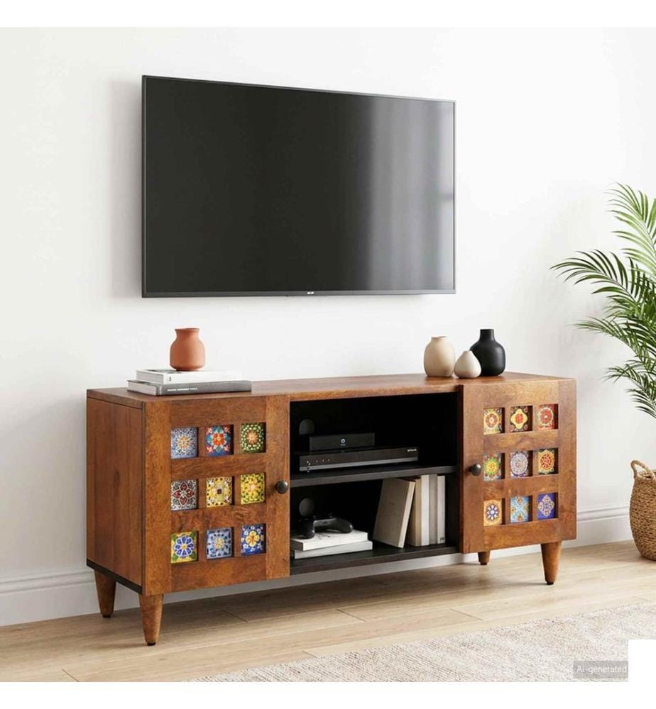 Meuble TV Noyer 105 x 33 x 46 cm Bois de mangue massif