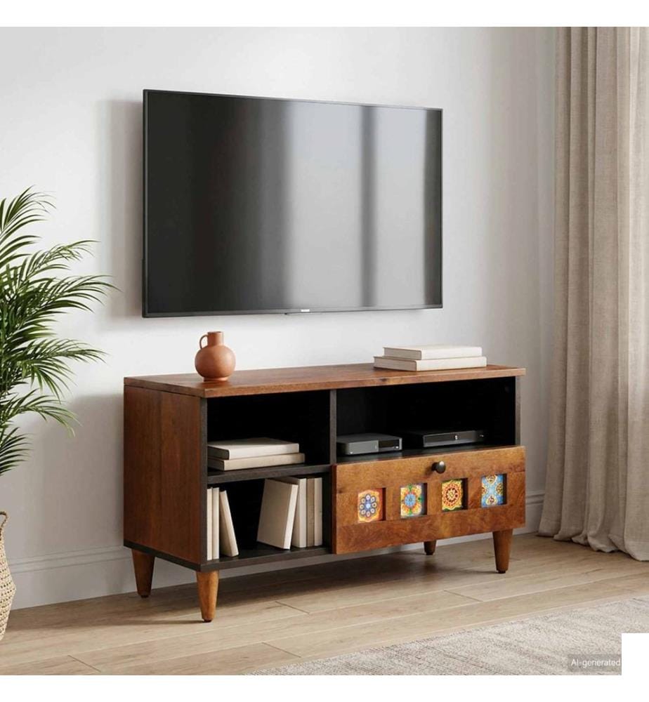 Meuble TV Noyer 80 x 33 x 46 cm Bois de mangue massif