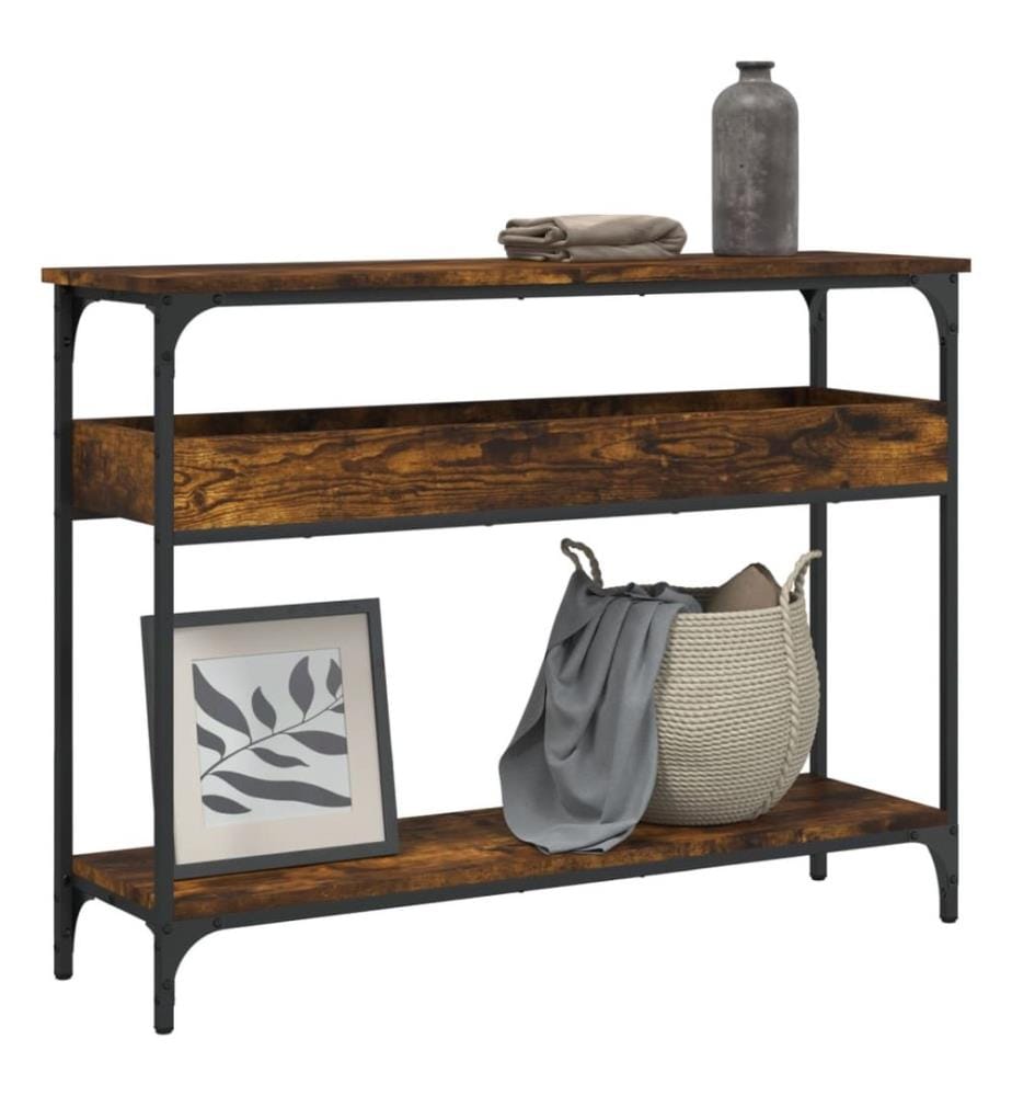 Table console avec étagère chêne fumé 100x29x75 cm