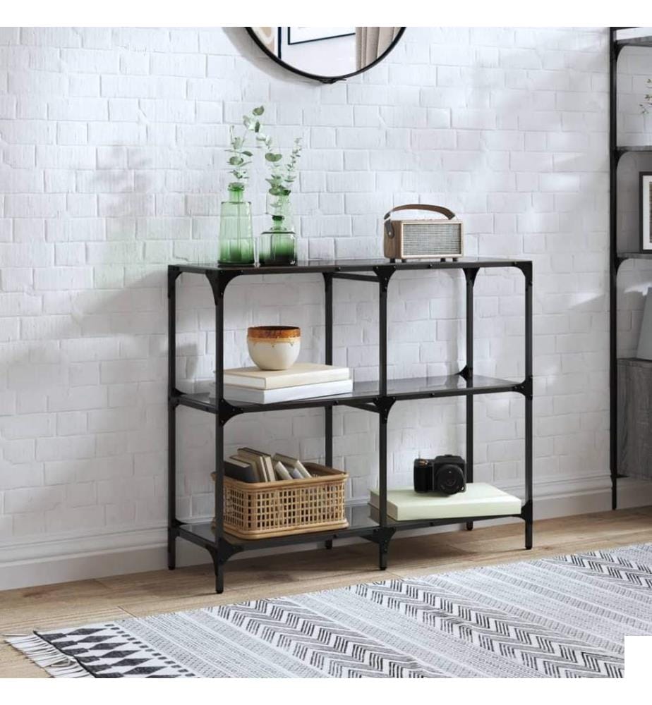 Table console avec dessus en verre noir 98x30x81 cm acier