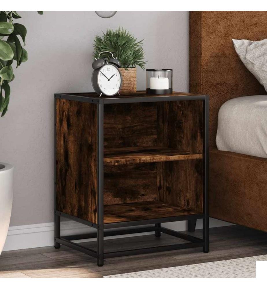Table de chevet chêne fumé 40x31x50 cm bois d'ingénierie métal