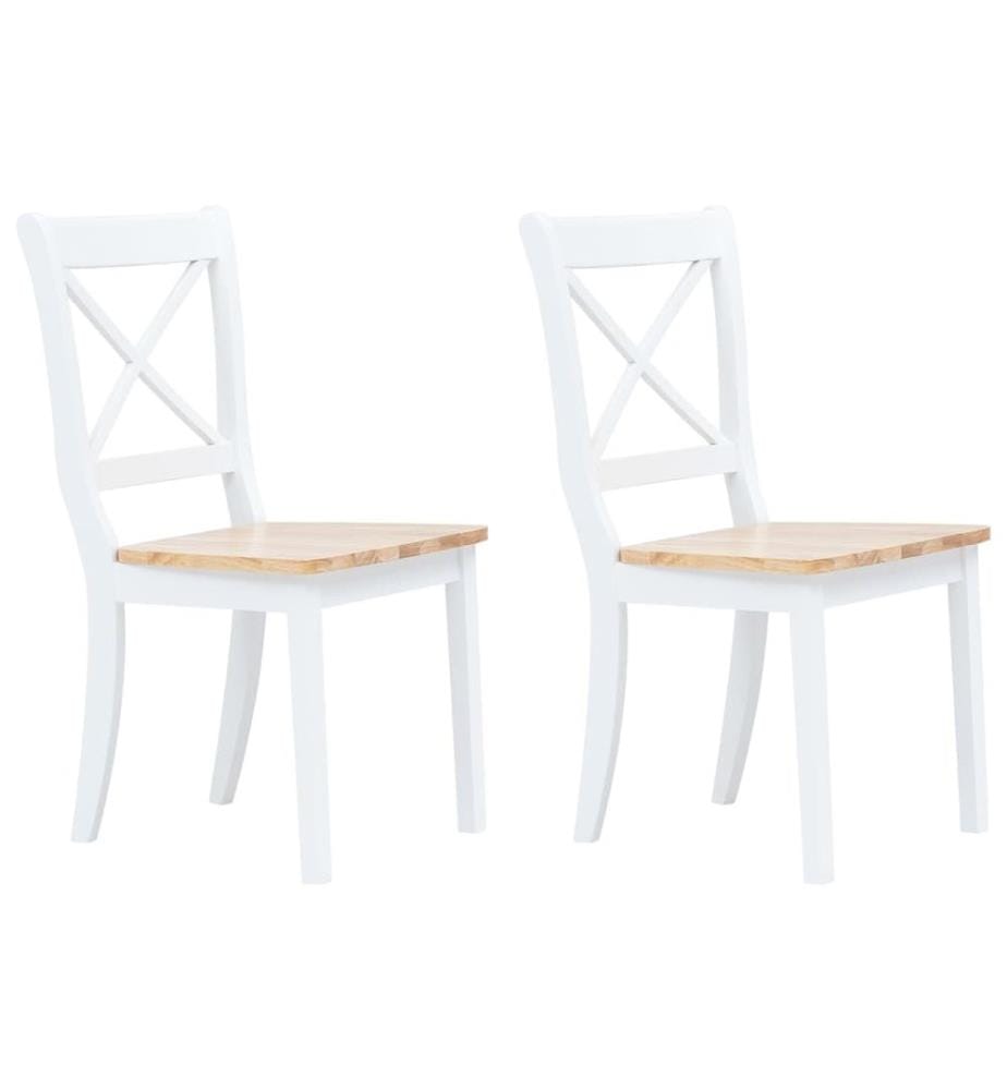 Chaises à manger lot de 2 blanc et bois clair bois hévéa massif